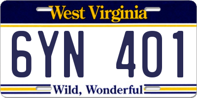 WV license plate 6YN401