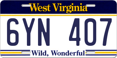 WV license plate 6YN407