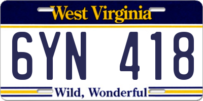 WV license plate 6YN418