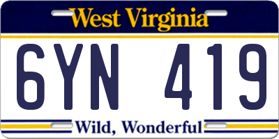 WV license plate 6YN419