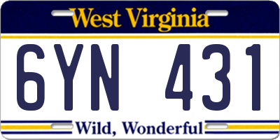 WV license plate 6YN431