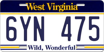 WV license plate 6YN475