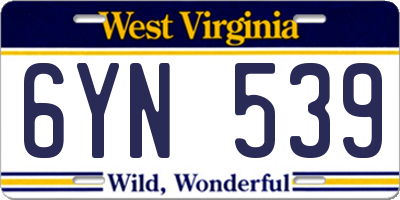 WV license plate 6YN539