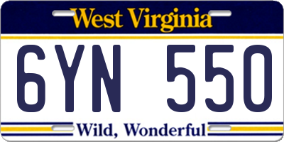 WV license plate 6YN550