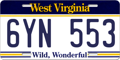 WV license plate 6YN553
