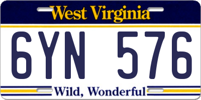 WV license plate 6YN576