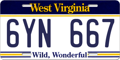 WV license plate 6YN667