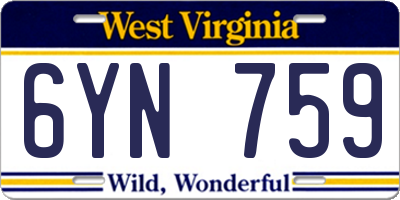 WV license plate 6YN759