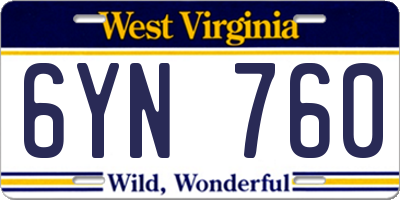 WV license plate 6YN760
