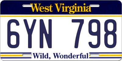 WV license plate 6YN798