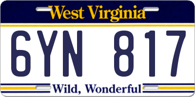 WV license plate 6YN817