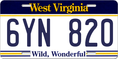 WV license plate 6YN820