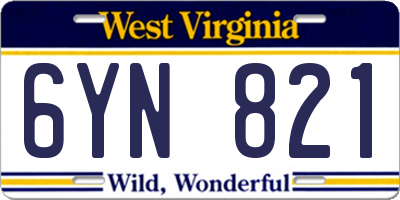 WV license plate 6YN821