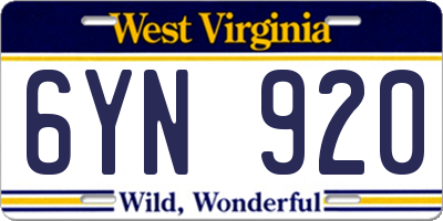 WV license plate 6YN920