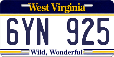 WV license plate 6YN925