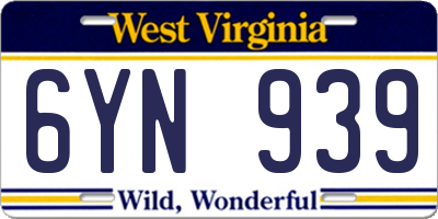 WV license plate 6YN939