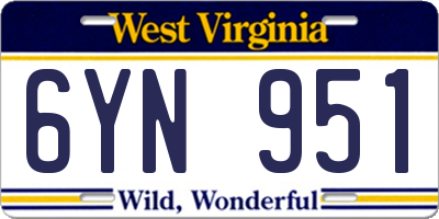 WV license plate 6YN951