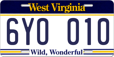 WV license plate 6YO010