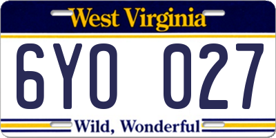 WV license plate 6YO027