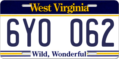 WV license plate 6YO062