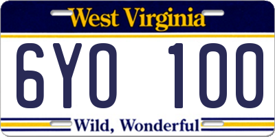WV license plate 6YO100