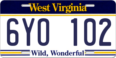 WV license plate 6YO102
