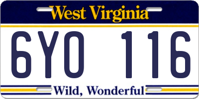 WV license plate 6YO116