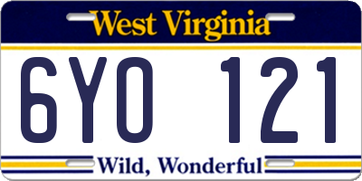 WV license plate 6YO121