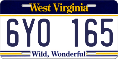 WV license plate 6YO165