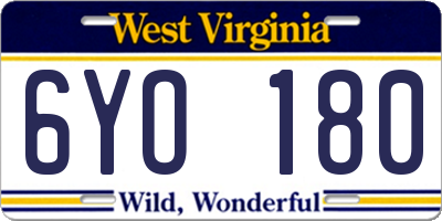 WV license plate 6YO180
