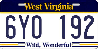 WV license plate 6YO192