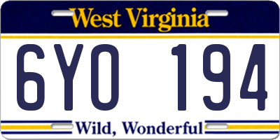 WV license plate 6YO194