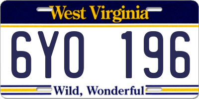WV license plate 6YO196