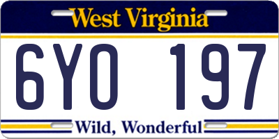 WV license plate 6YO197
