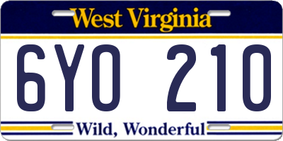 WV license plate 6YO210