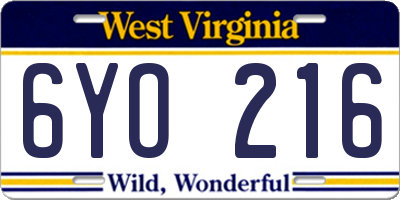 WV license plate 6YO216