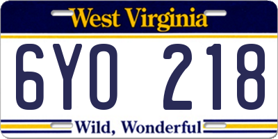 WV license plate 6YO218