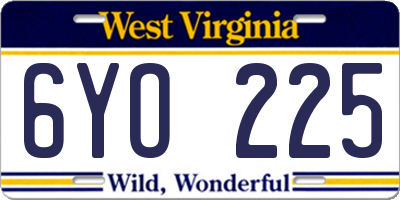 WV license plate 6YO225