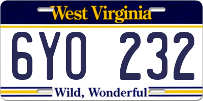WV license plate 6YO232