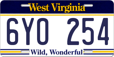 WV license plate 6YO254