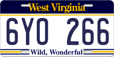 WV license plate 6YO266