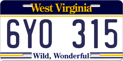 WV license plate 6YO315