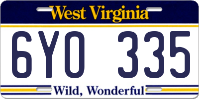 WV license plate 6YO335