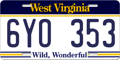 WV license plate 6YO353