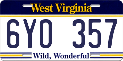 WV license plate 6YO357