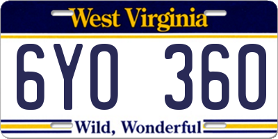 WV license plate 6YO360