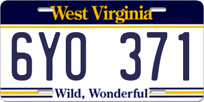 WV license plate 6YO371