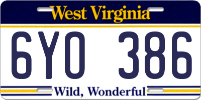WV license plate 6YO386