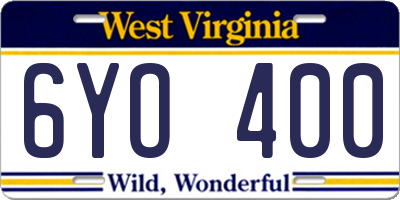 WV license plate 6YO400