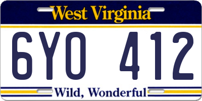 WV license plate 6YO412